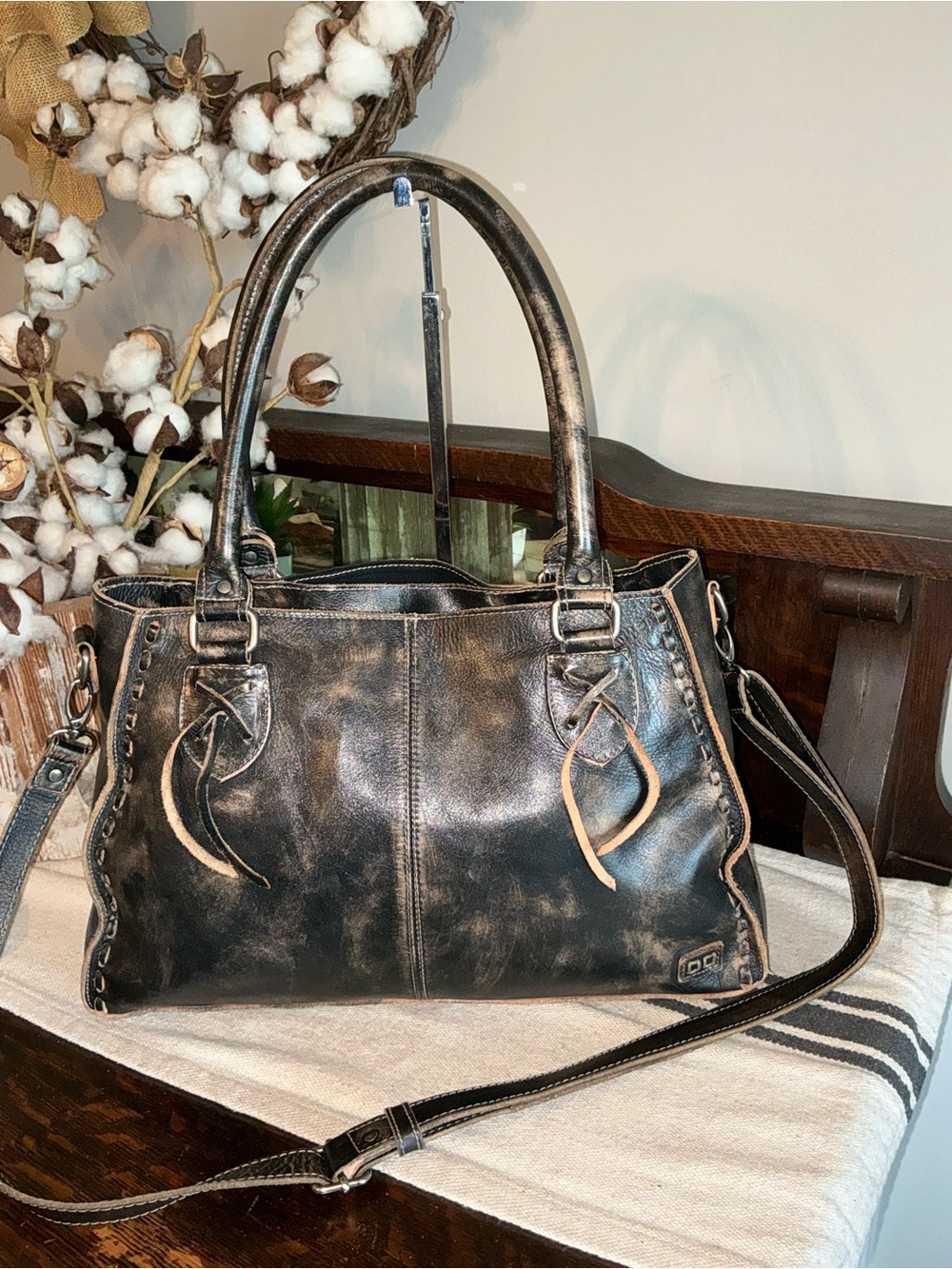 Bed Stu Rockababy Satchel Shoulder Crossbody Black Hand Wash MSRP $295